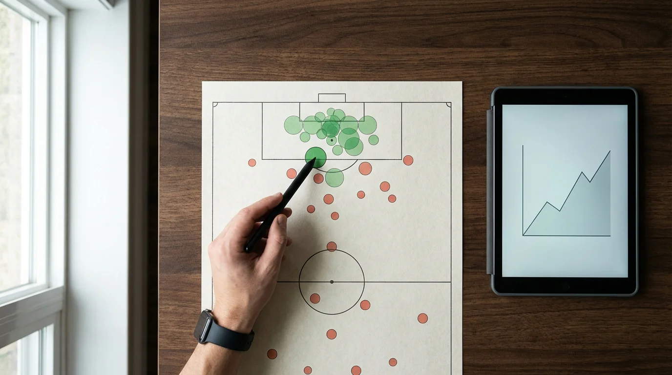 Mapa de calor de disparos con valores de Expected Goals xG en partido de fútbol